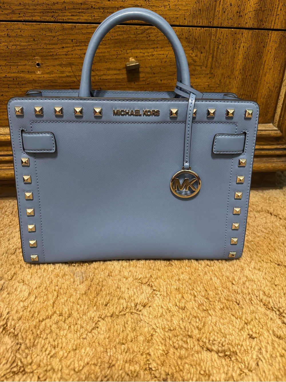 NWOT-Michael Kors Rayne Med. Studded Satchel in French Blue with Silver Stud Acc